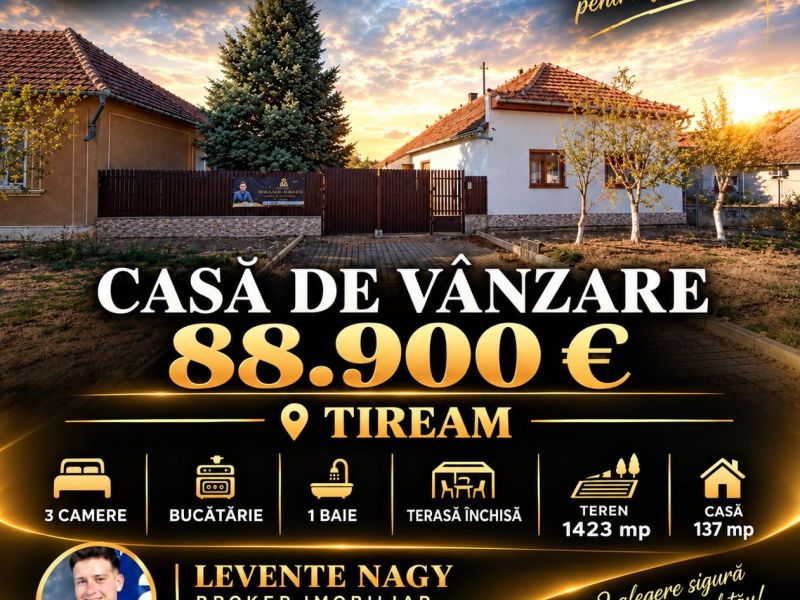 🏡AGENȚIA IMOBILIARĂ VALUE BIZZ vă propune spre vânzare o proprietate deosebită, situată în localitatea Tiream, la aproximativ 7 km de municipiul Carei.